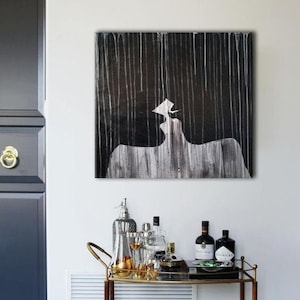 Romantic wall art Black and white lovers painting Kissing art