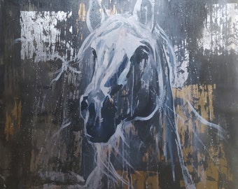Abstrakte Pferdemalerei Gold- und Silberkunst Schwarz-weiße Wandkunst