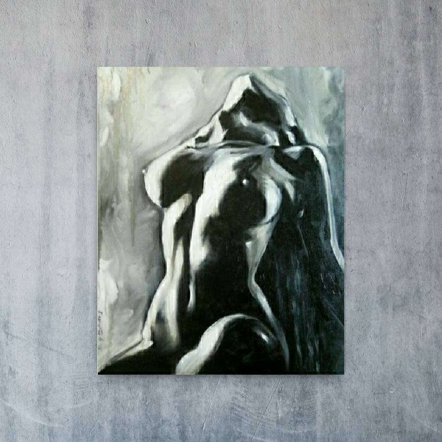 African American Nude Painting Black and White Original Sexy pic
