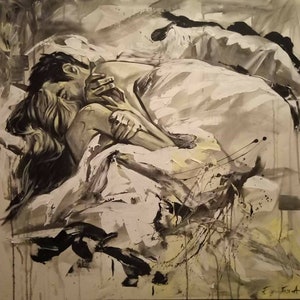 Extra large art for bedroom Couple sexy painting Lovers wall art abstract