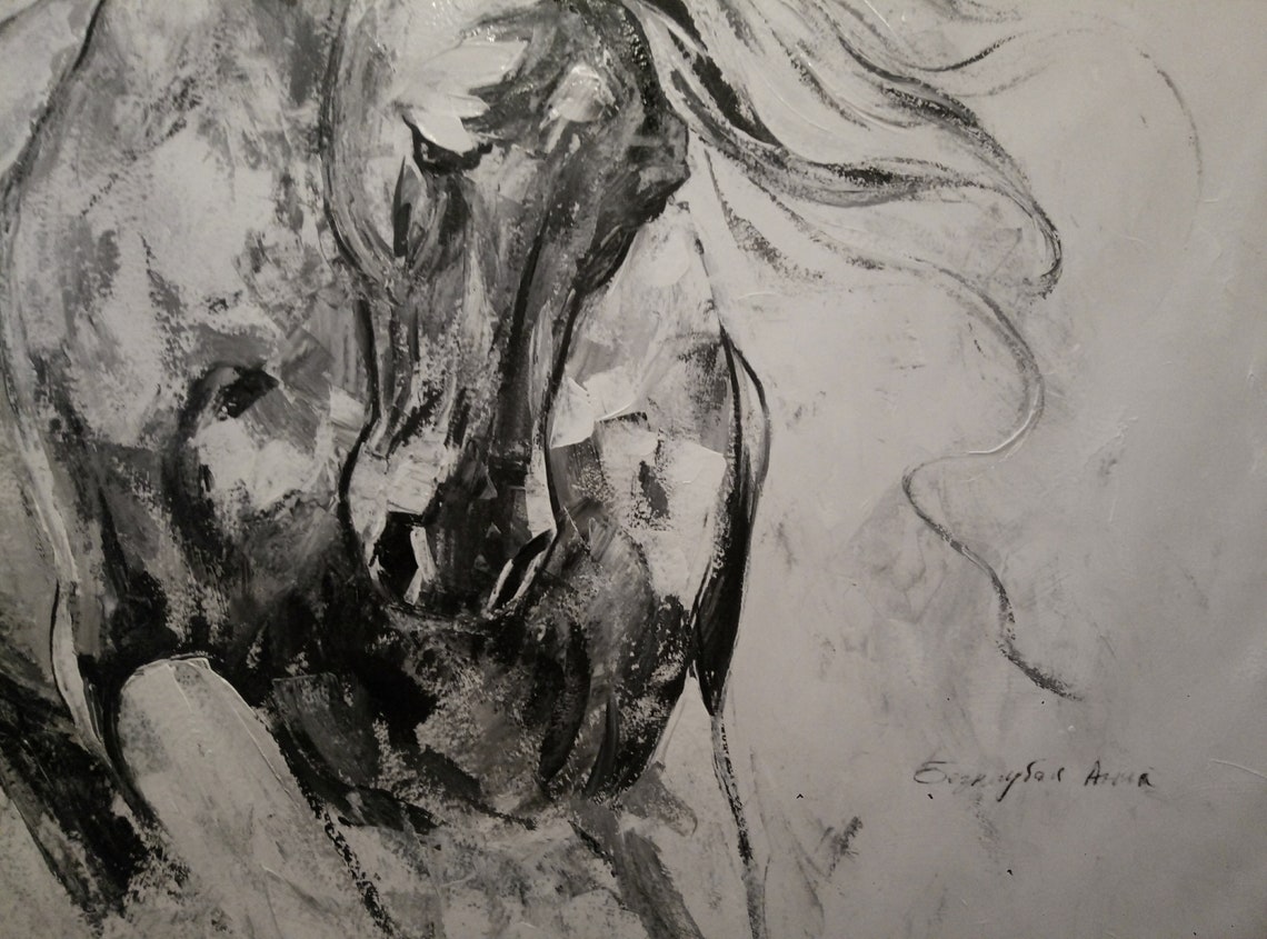 Extra Large Horse Painting Running Horse Gallop Art Black and Etsy