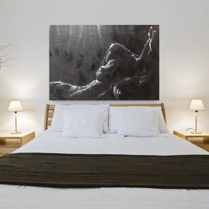Extra large art for bedroom Black and white eotic painting Sexy art