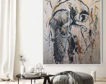 Large owl painting original Abstract owl art on canvas