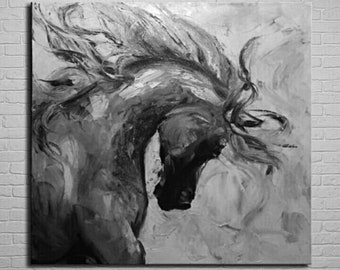 Weiße Pferdekopfkunst Originalgemälde von Pferden Palettenmesserkunst