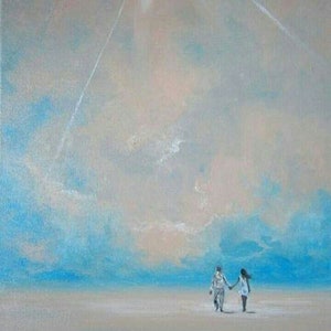 Romantic painting man and woman Couple on the beach art