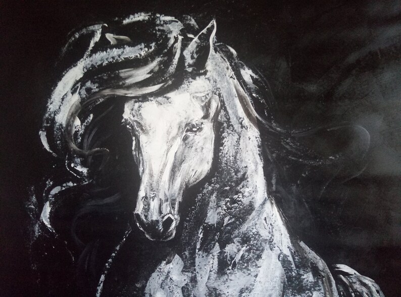 Extra Large Horse Painting Original Oil and Acrylic Art Black Etsy