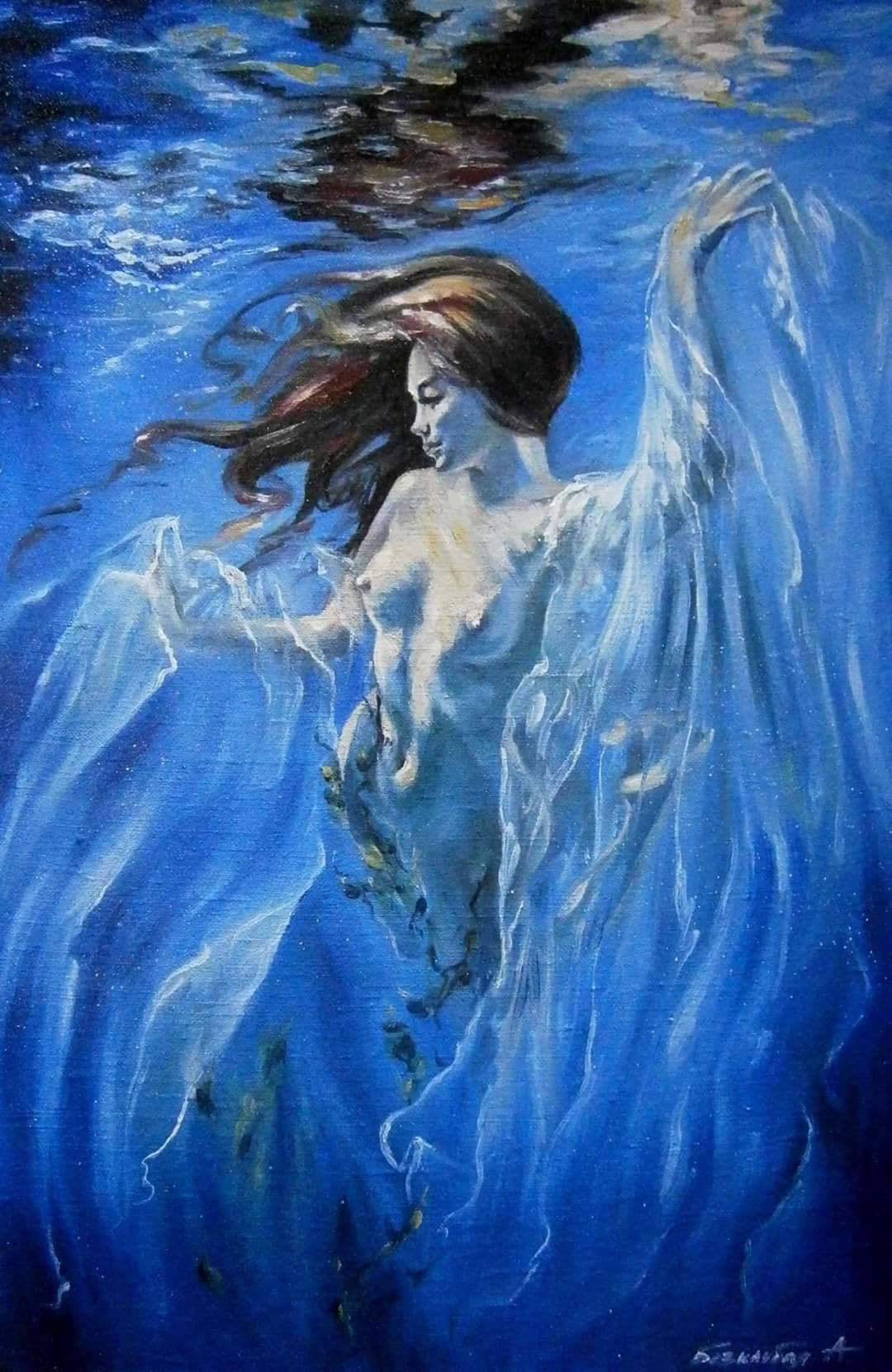 Underwater Nude Mermaid Painting