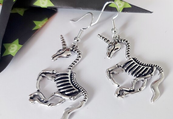 Unicorn Skeleton Earrings Gothic Unicorn Etsy UK
