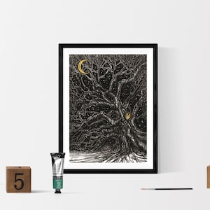 Oak tree printable, forest spirit, tree of life, one tree hill, woodland, nature print, botanical wall art, enchanted forest, elven forest