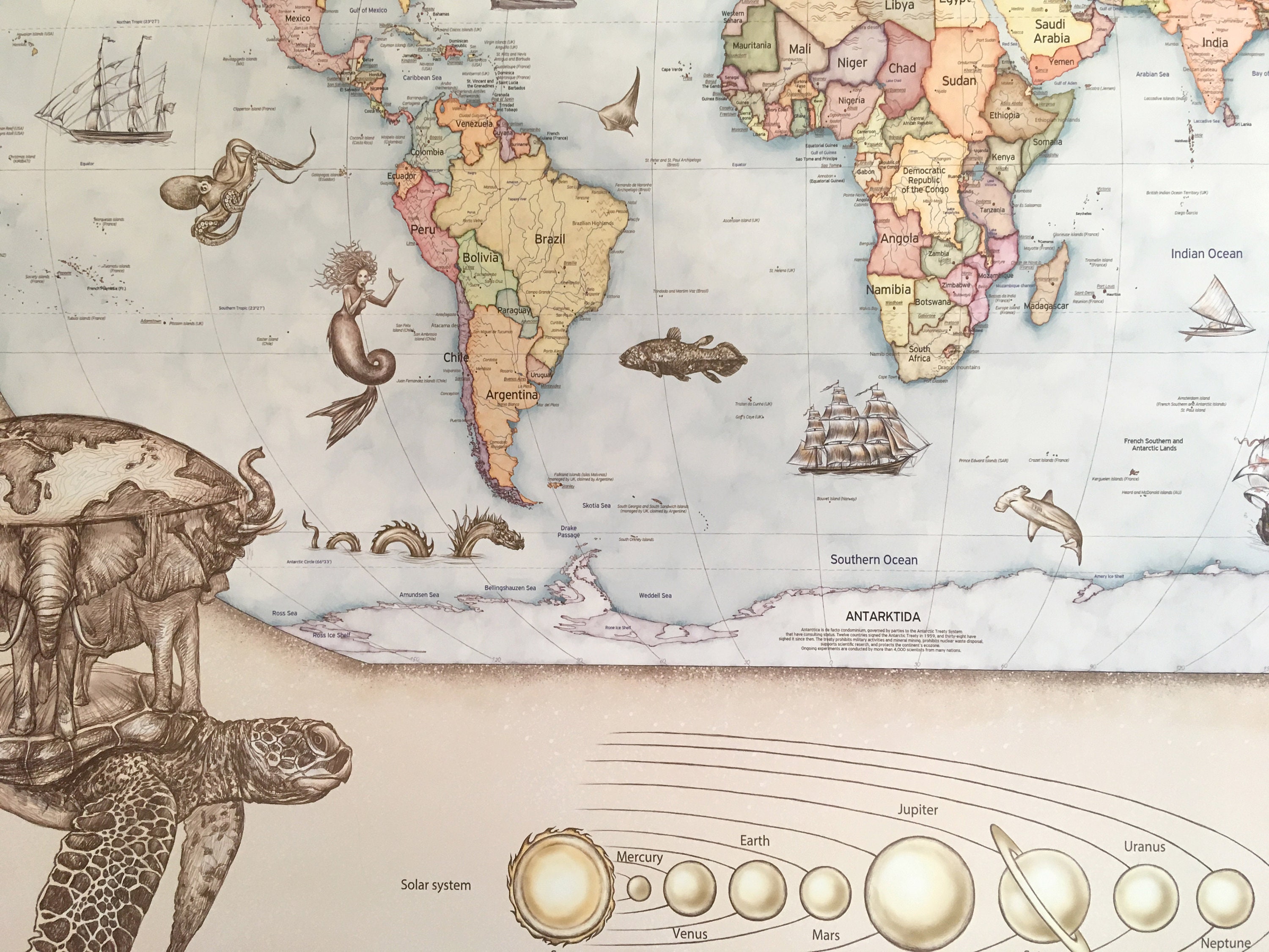 World map hand painted wall decoration original wall | Etsy
