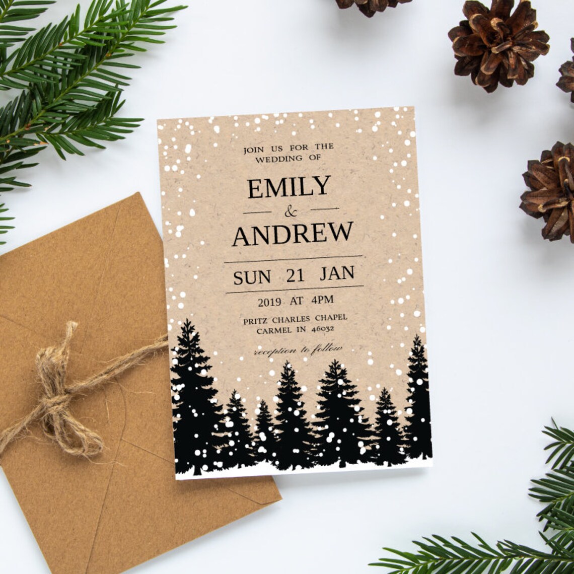 Rustic Winter Wedding Invitations Snow Wedding Invitation Etsy