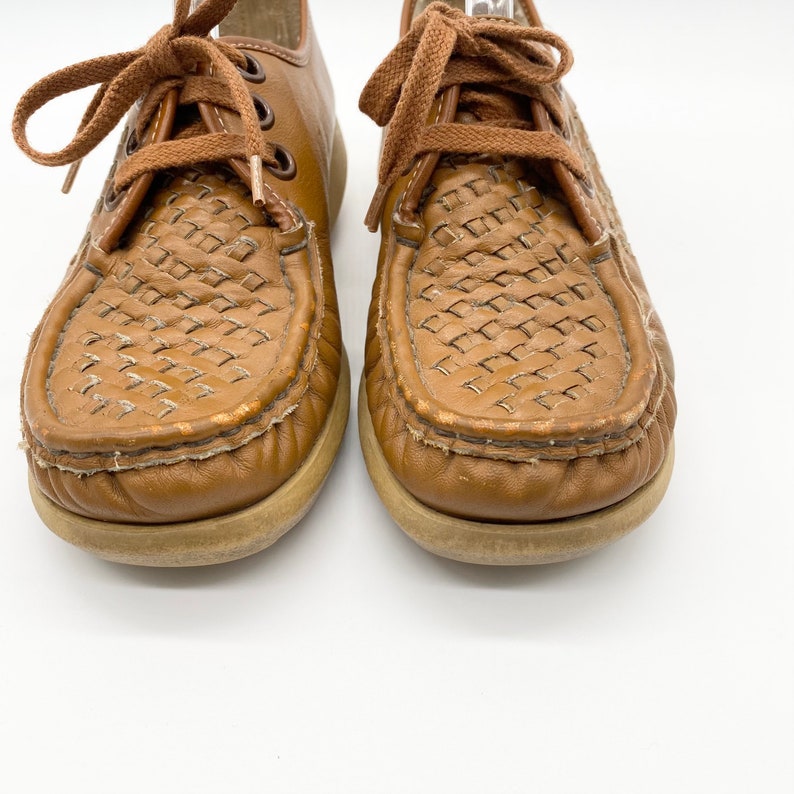 Vintage SoftSpots Weave Wedge Lace-up Leather Loafers 70s Show Grandma Size 7