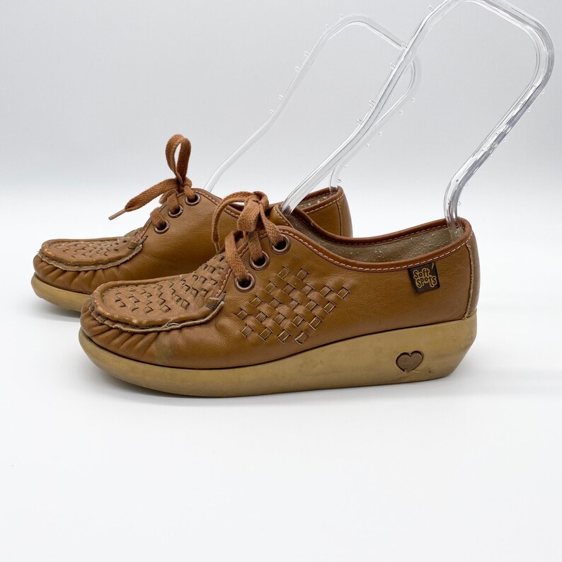 Vintage SoftSpots Weave Wedge Lace-up Leather Loafers 70s Show Grandma Size 7