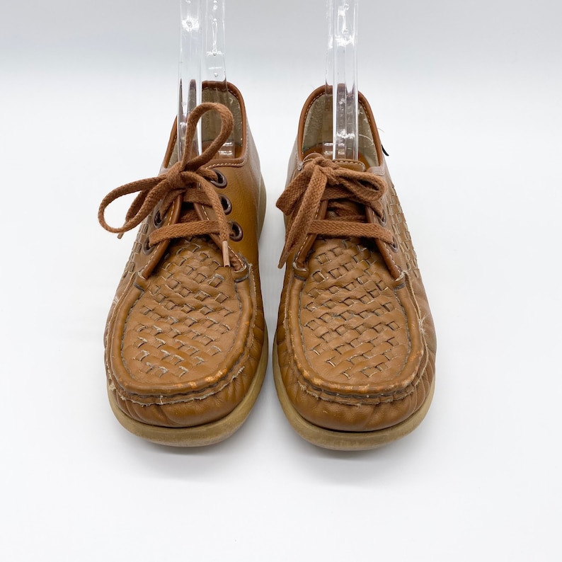 Vintage SoftSpots Weave Wedge Lace-up Leather Loafers 70s Show Grandma Size 7
