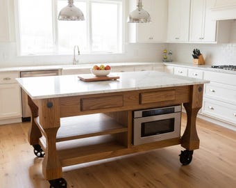 Kitchen Island with larg cast Irion wheels