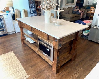 6 ft. Rustic Kitchen Island with microwave cabinet