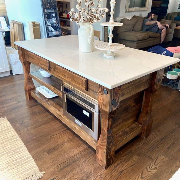 6 ft. Rustic Kitchen Island with microwave cabinet