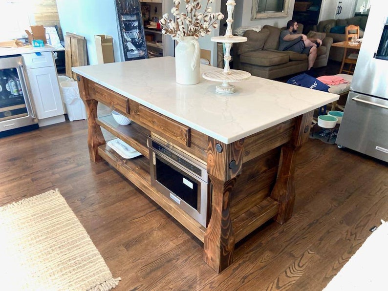 6 ft. Rustic Kitchen Island with microwave cabinet image 1