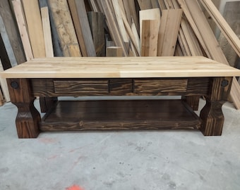 Custom made Rustic Coffee Table with Butcher Block Top