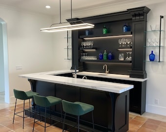 Custom Bar with wall unit, shelves, and space for appliances