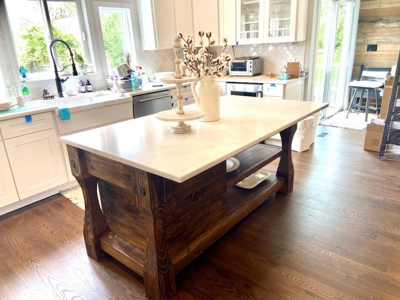 6 ft. Rustic Kitchen Island with microwave cabinet image 2