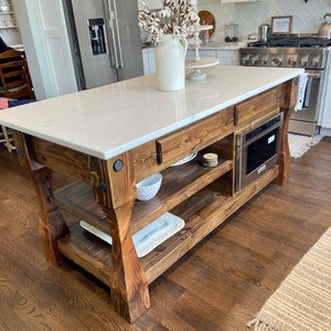 6 ft. Rustic Kitchen Island with microwave cabinet image 3