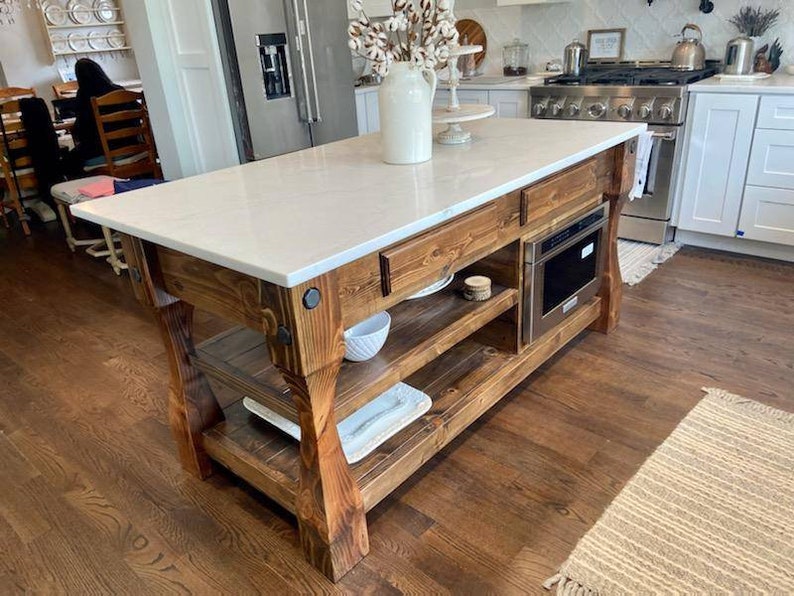 6 ft. Rustic Kitchen Island with microwave cabinet image 3