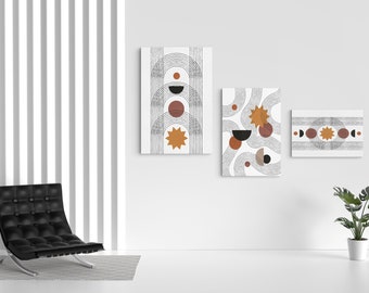 Set of 3 Boho Abstract Geometric Prints, Mid Century Modern Wall Decor (Digital Download)
