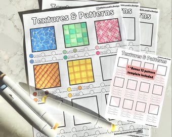 Alcohol Marker Practice Sheet Printable | Coloring Practice Page | Pattern & Texture Swatch Template | Adult Coloring PDF Digital Download