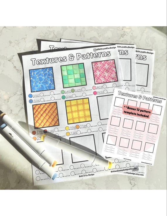 Alcohol Marker Practice Sheet | Textures & Patterns Swatch Template (Digital Download)