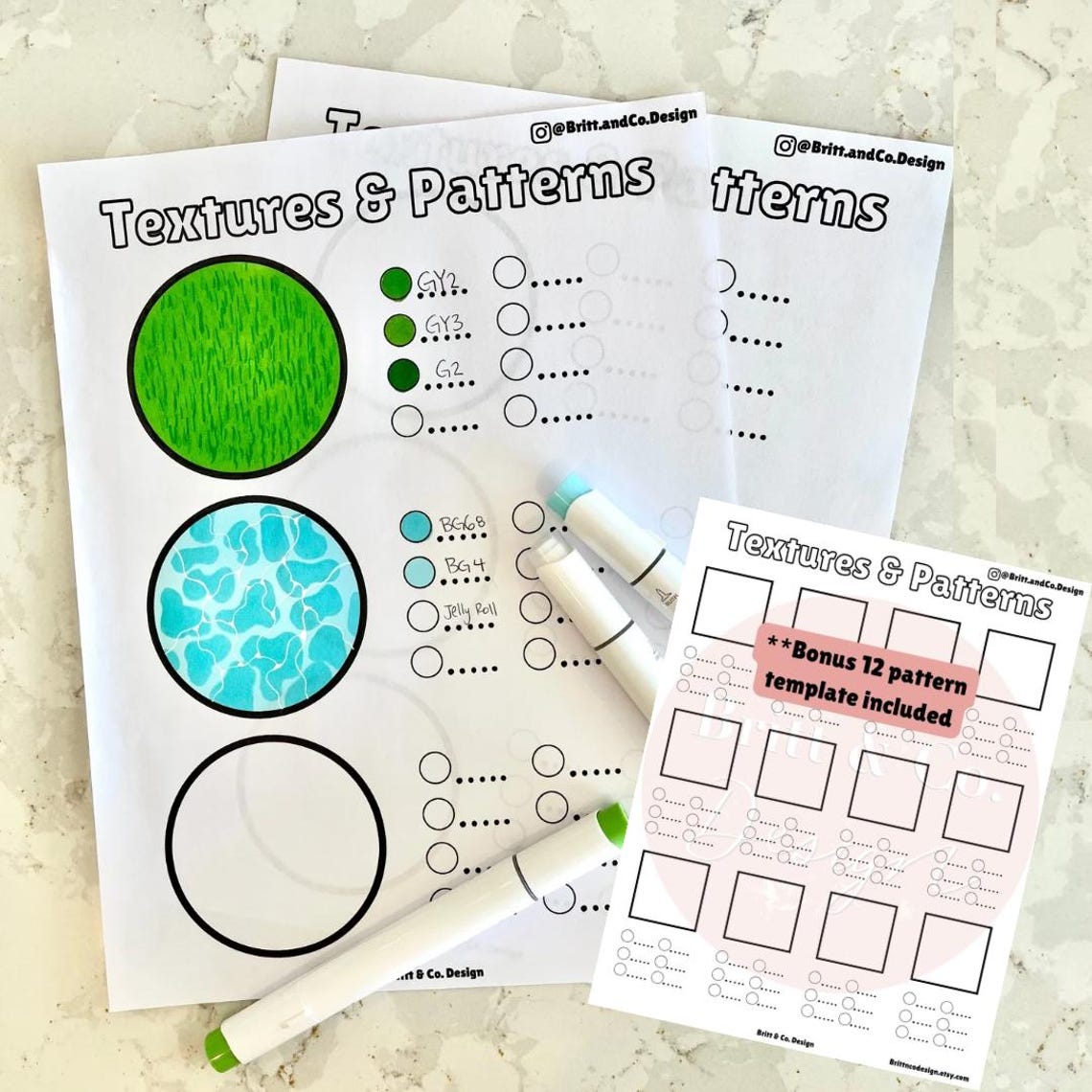 Visual Reference: Alcohol Marker Texture Practice Sheets Blending Patterns Pdf