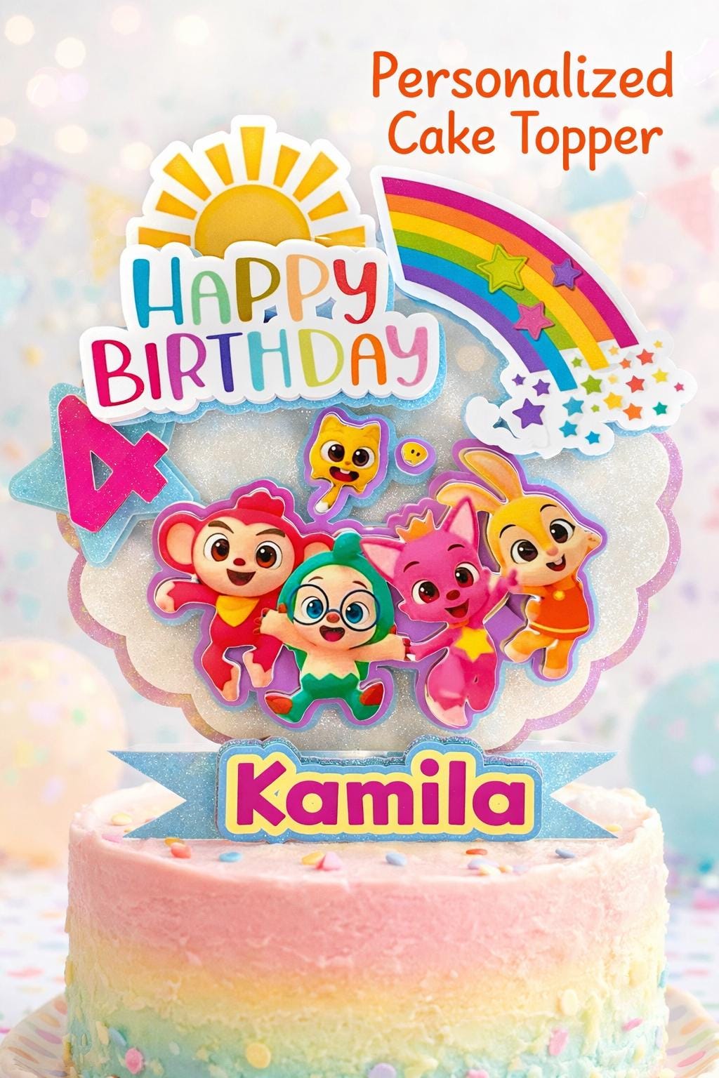 Personalized Rainbow Shark Birthday Cake Topper, Custom Name Party ...