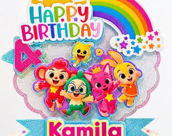 Pinkfong Cake Topper Personalized, Baby Shark Birthday Cake Topper, Rainbow Birthday Party Decor, Custom Name Cake Topper