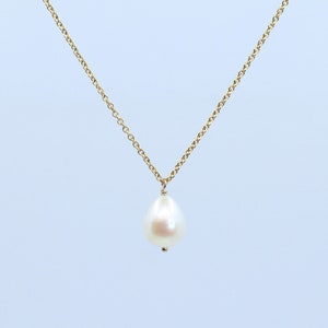 Teardrop pearl pendant chain necklace. Thin dainty cable choker, sterling silver, 14K gold filled or 14K rose gold filled