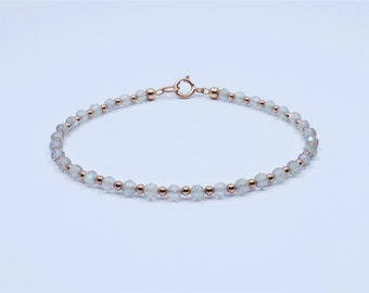 Labradorite gemstone and metal bead bracelet. Dainty beaded jewellery, sterling silver, rose gold filled, gold filled