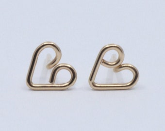 Heart ear studs, gold filled. Simple, dainty, handmade earrings