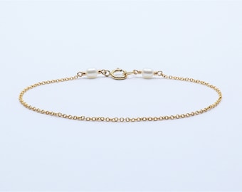 Pulsera de cadena. Pulsera de cadena simple con perlas de agua dulce, plata de ley, llena de oro de 14K o llena de oro rosa de 14K