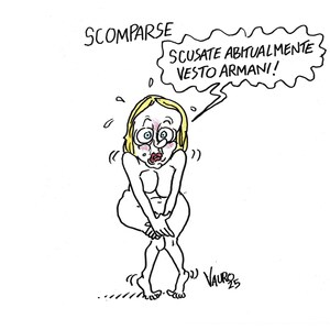 Può includere: Illustrazione a fumetti di una donna con capelli biondi, occhi spalancati e viso arrossato, che appare imbarazzata. Le nuvolette contengono testo in italiano. Il disegno è in bianco e nero con minimi accenti di colore.