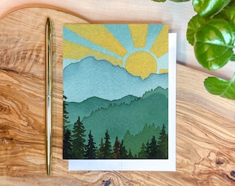 Soleil de montagne turquoise de Zazzle.be Liste d'envies Vous avez des idées ? de voeux aquarelle | Carte de correspondance vierge | Papeterie A2 | Art de la montagne