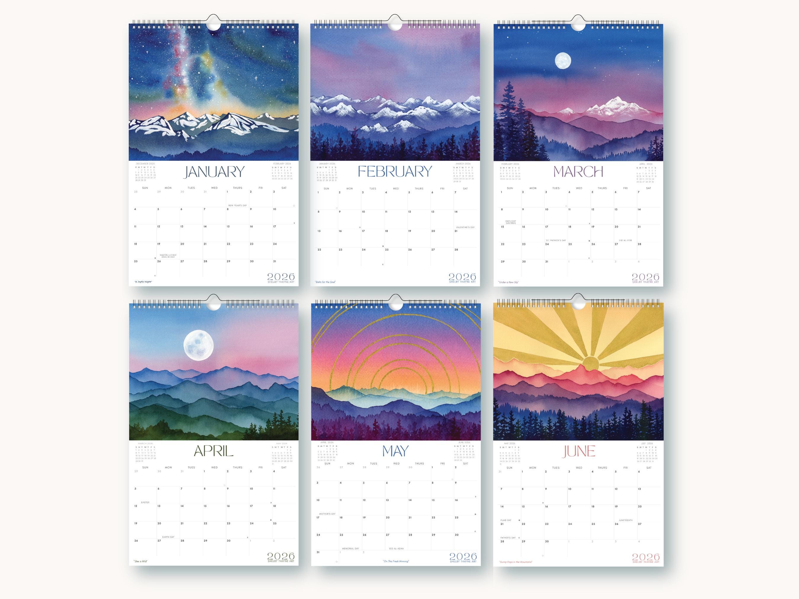 2026 Mountain Art Calendar | Watercolor Landscape Wall Decor - Etsy