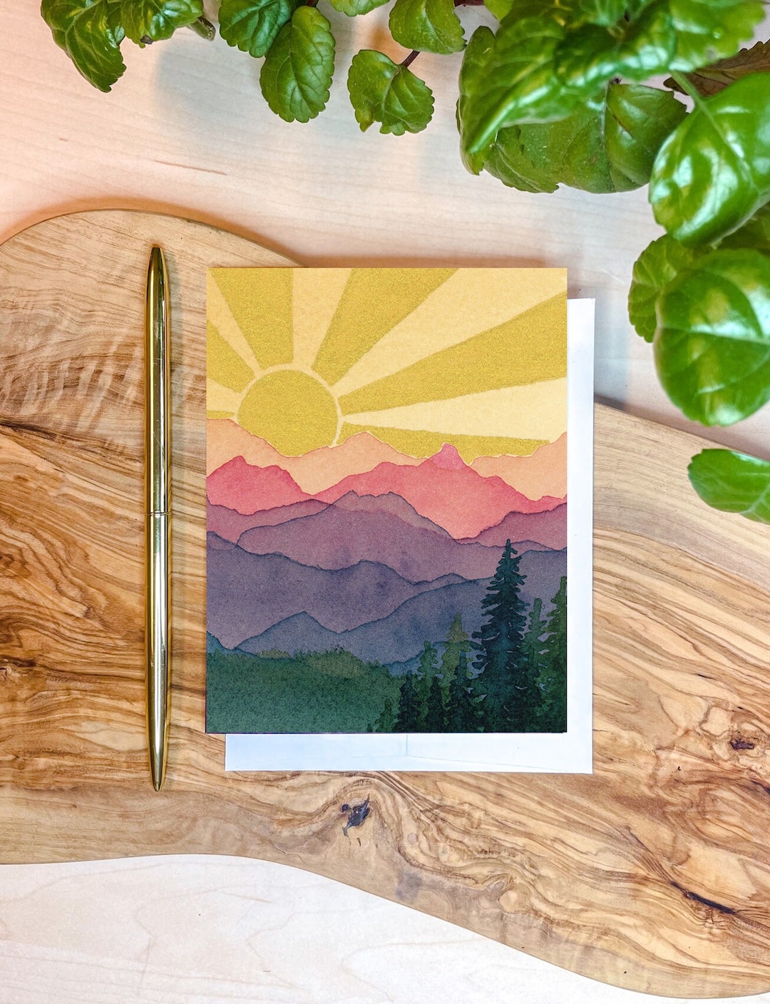 Rainbow Mountains Sunshine | Watercolor Greeting Card | Blank Inside ...