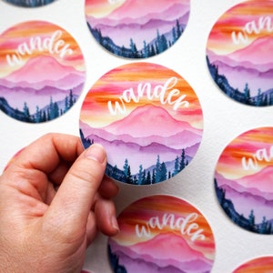 Wander Mountains Vinyl Decal Sticker -- Art Sticker -- Mountain Sticker -- Water Bottle Sticker -- Laptop Decal