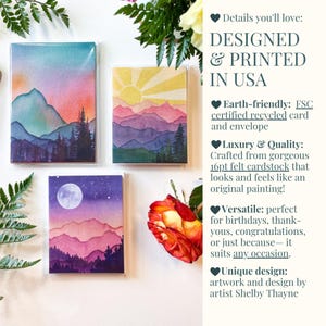 Watercolor Sunshine Mountain Greeting Cards Set of 8 | Blank Note Cards with Envelopes | Gift Idea for Hikers image 5
