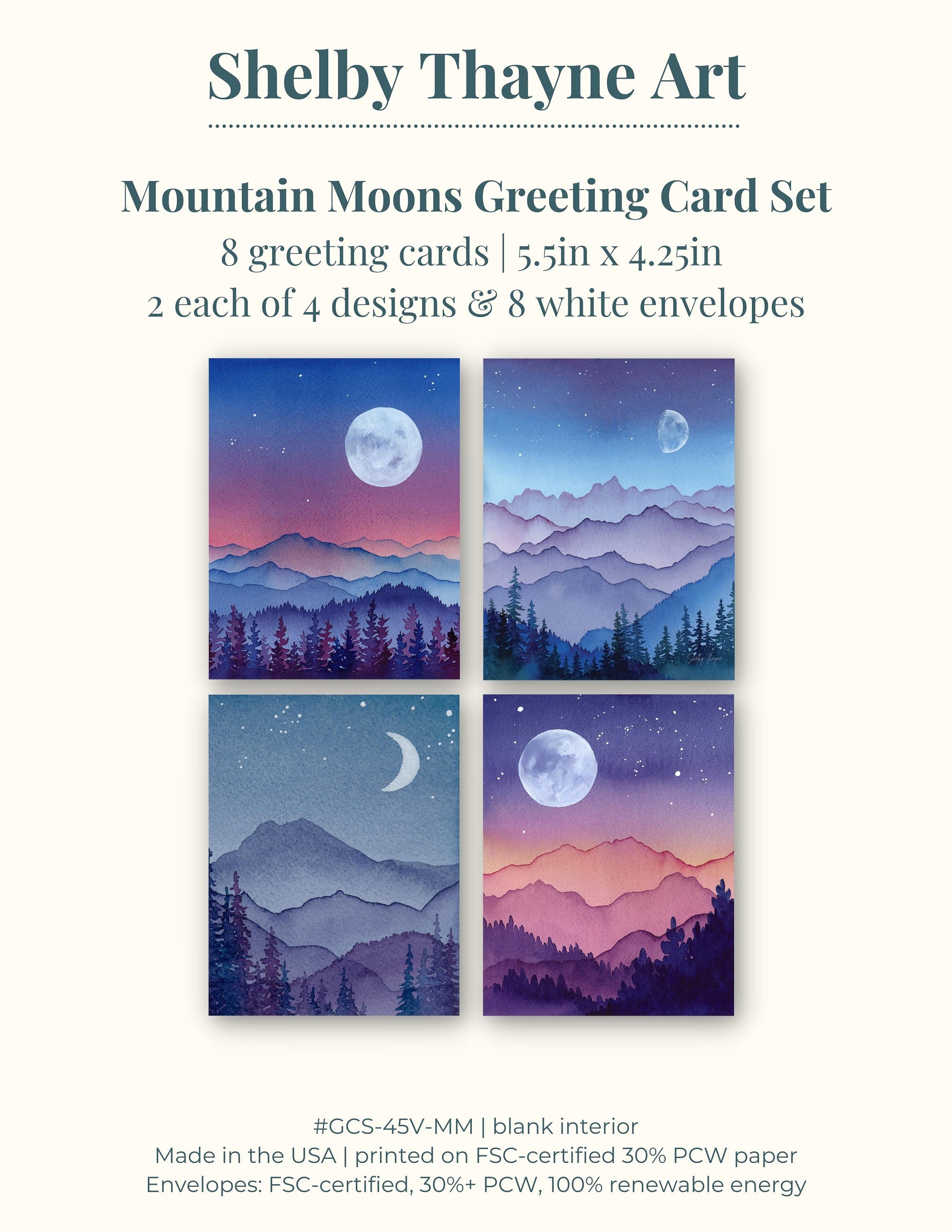 Watercolor Mountain Landscape Art Cards – Blank Greeting Cards ...