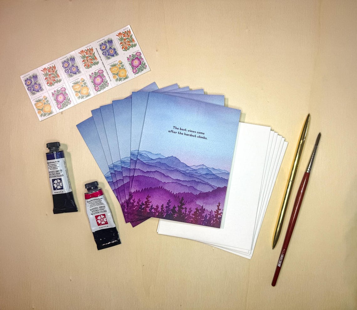 Mountain Grad Card Mountain Graduation Card | Inspirational Watercolor Greeting Card ...