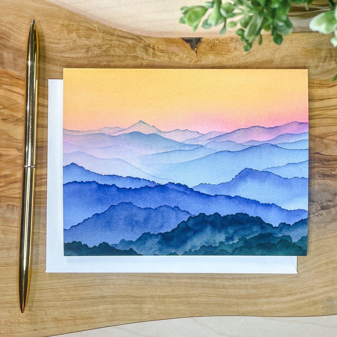 Blue Ridge Mountains Sunshine | Watercolor Greeting Card | Blank Inside ...