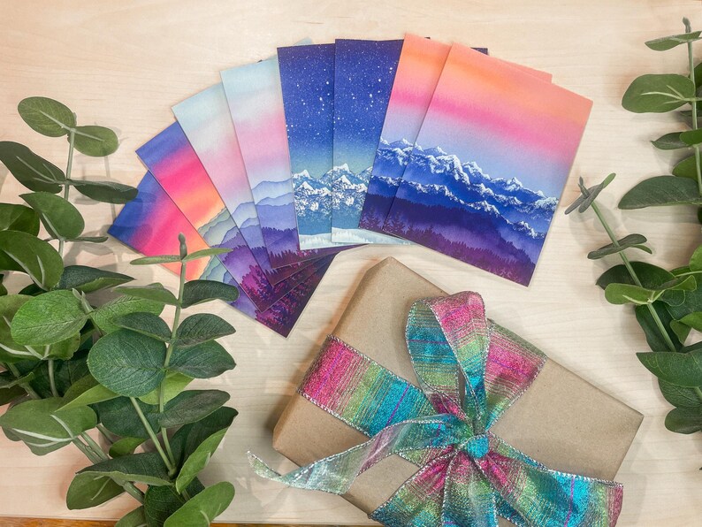 Mountain Landscape Art Cards | Watercolor Painting, Set of 8 - Etsy