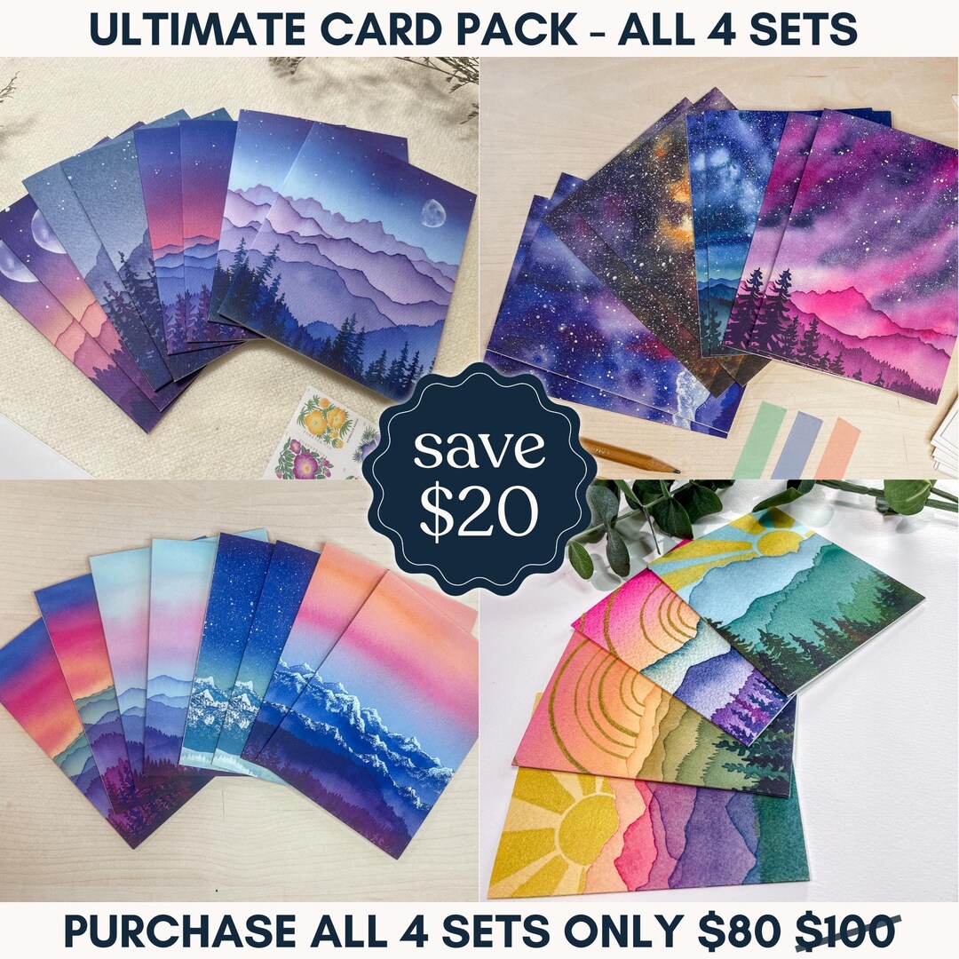 Watercolor Mountain Landscape Cards | 32 All-occasion Note Cards - Etsy