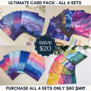 de voeux de paysage de montagne | 32 cartes assorties avec enveloppes | Cartes de visite vierges | Cartes d'art colorées à l'aquarelle