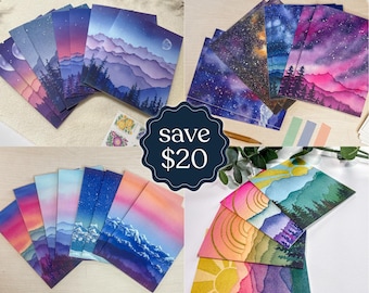 Watercolor Mountain Landscape Cards | 32 All-Occasion Note Cards
